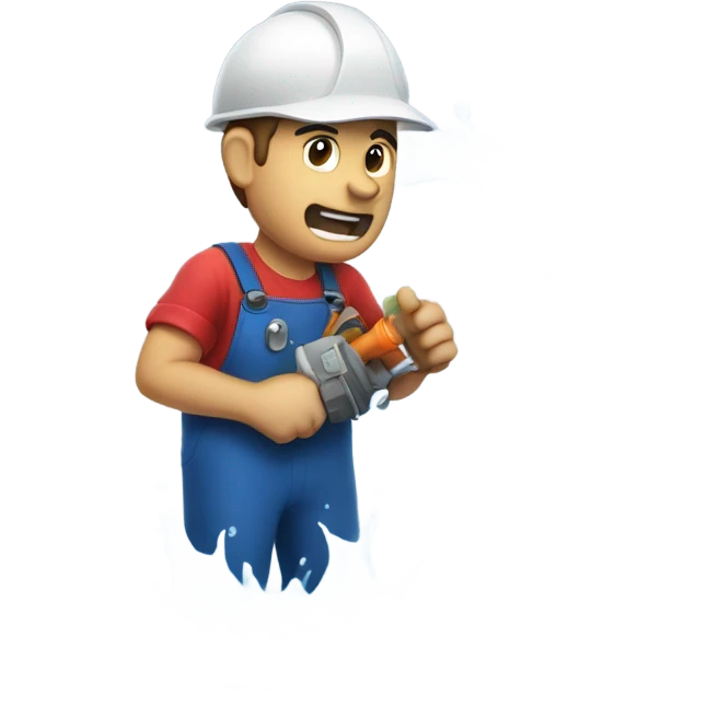 Plumber next to a pipe with water coming out emoji