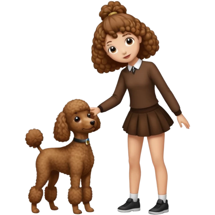 Brown poodle say goodbye with Asia ponytail girl emoji