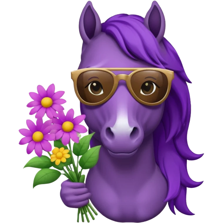 Purple horse wearing sunglasses and holding flower bouquet
 emoji