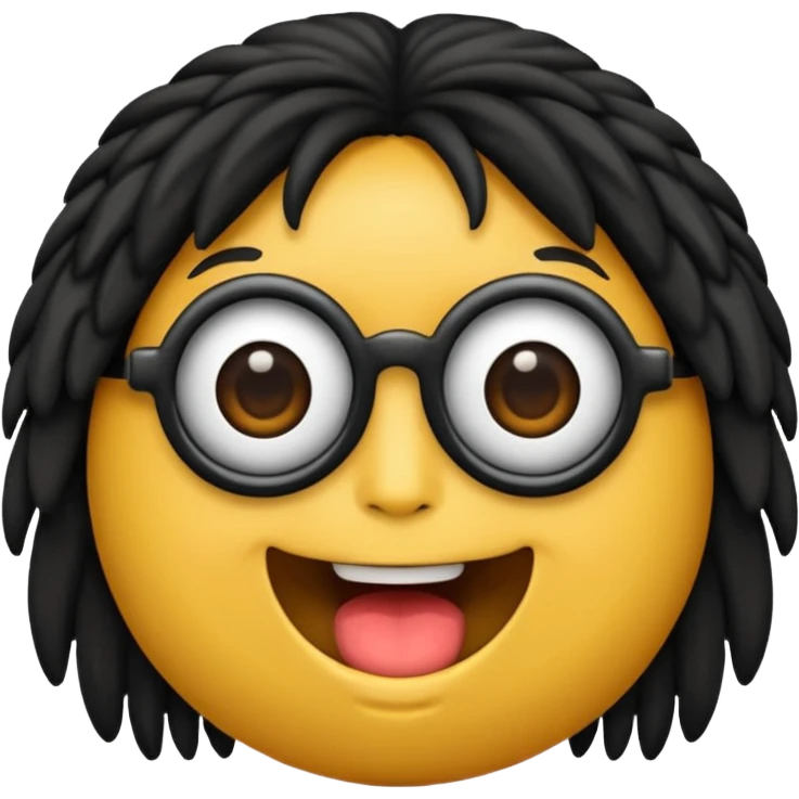 gere um boneco emoji da pele parda com o cabelo cacheado e meio grande, com olhos pretos e um óculos redondo, e também com a boca aberta mostrando os dentes emoji