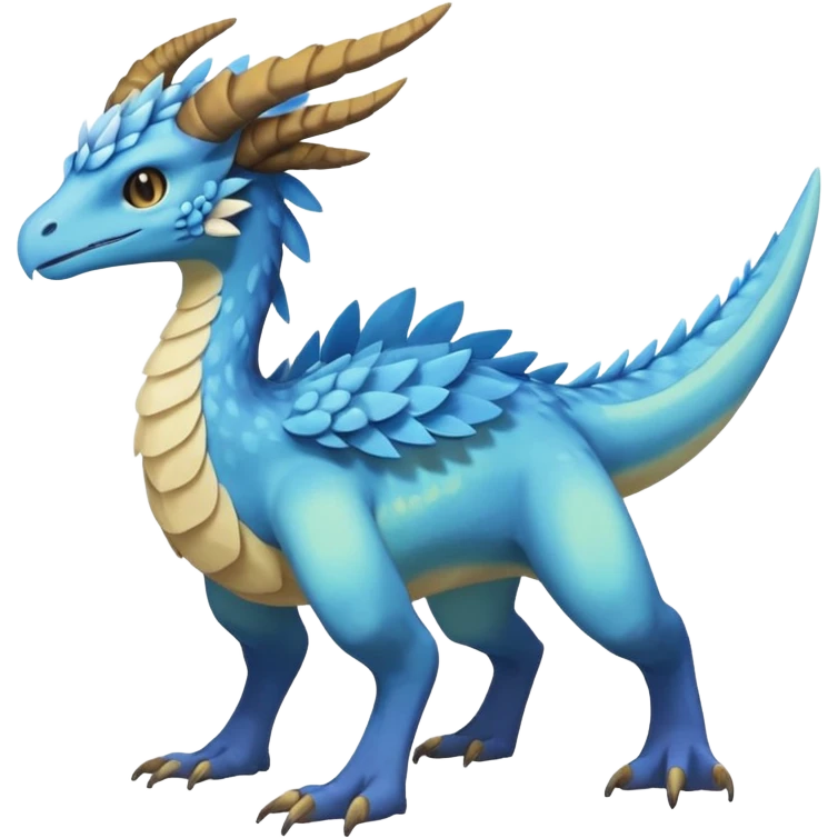 Raptorik scaley feathery horned Amaura-Aurorus-Pokémon-Fakémon-hybrid-fusion-creature, full body emoji