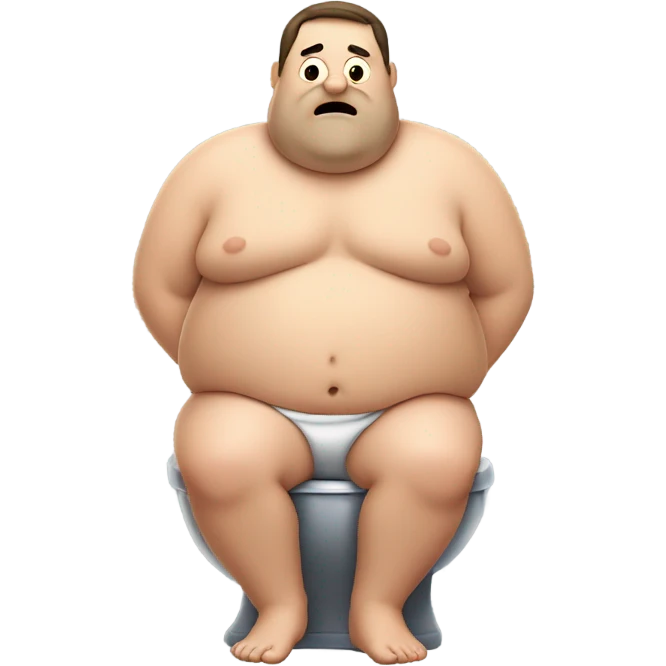 fat guy sitting on toilet reading newspaper no shirt front view emoji