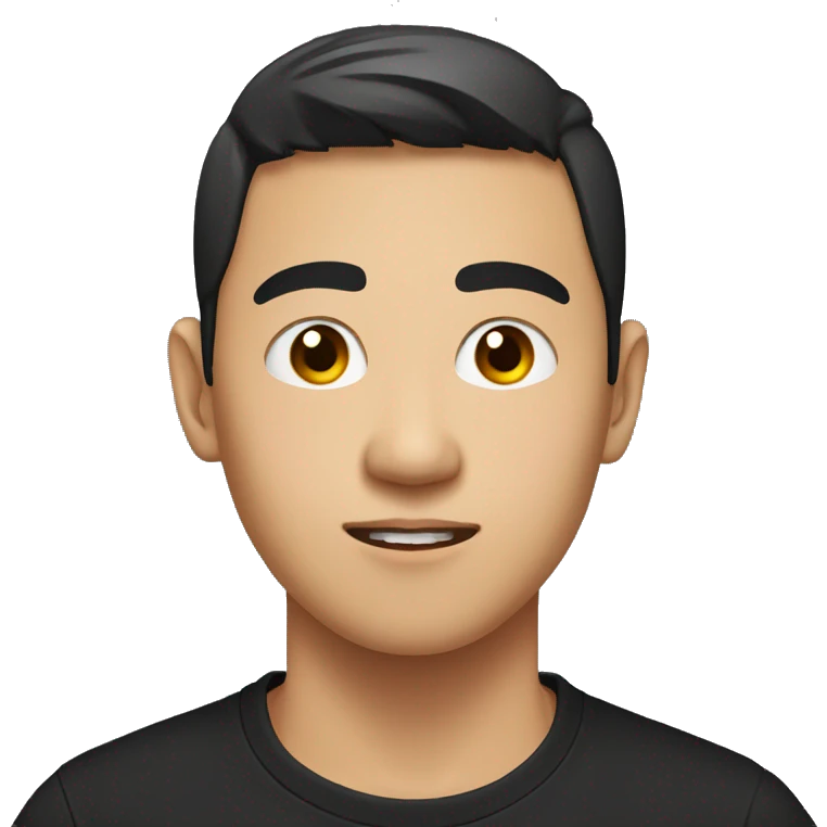 20 Years old asian man with a black t-shirt with a short cut, black eye emoji