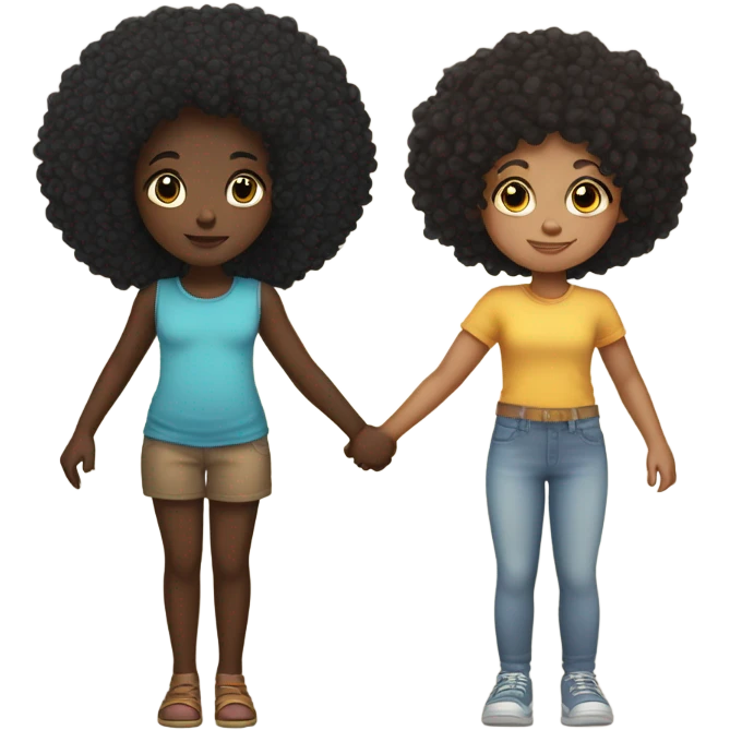 Khalyn dark skin slim thick build and long braids with Ava Rose light skin little girl with black curly Afro holding hands  emoji