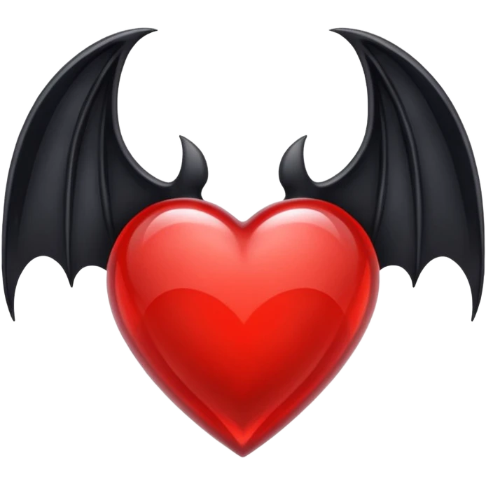 crystal red heart with black bat wings emoji
