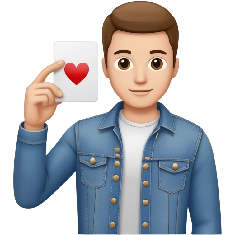 man in jeans holding a card up in one hand emoji