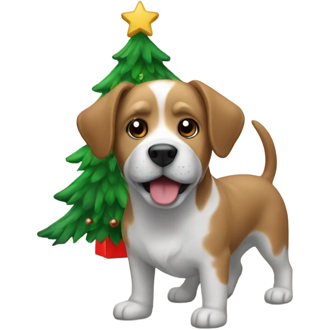 Dog by christmas tree emoji