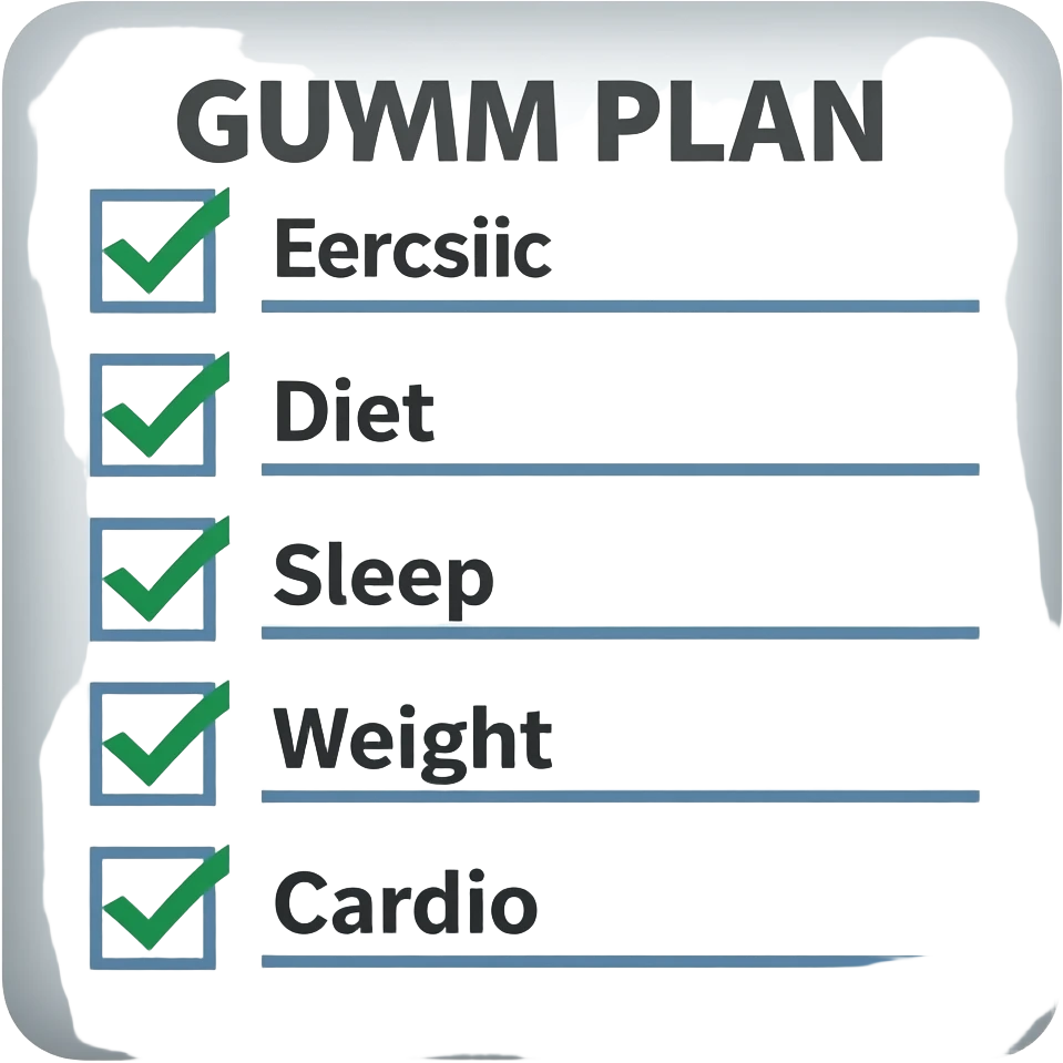 A gym plan clearly outlines the following: exercise diet sleep weight cardio emoji