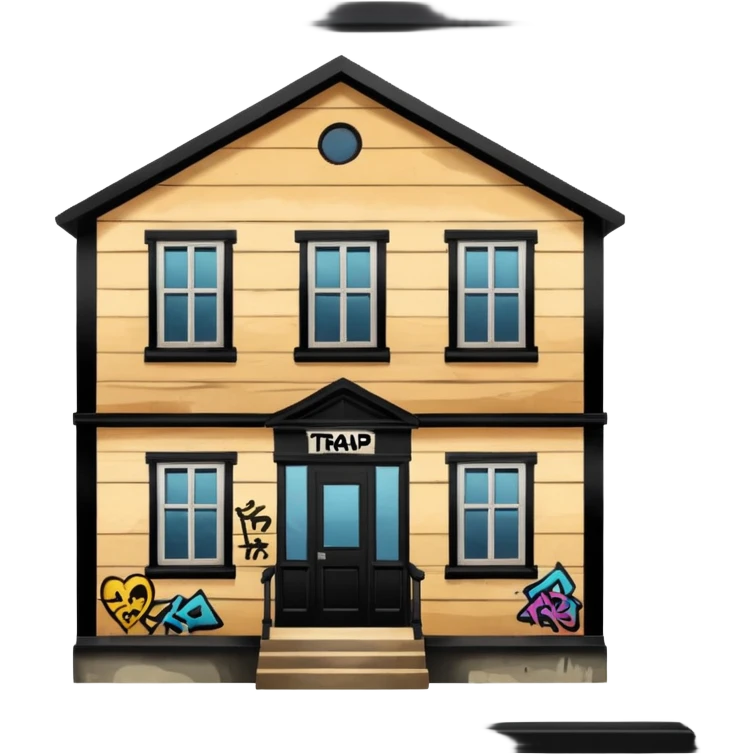 Trap house in hood with boarded windows and graffiti on it emoji