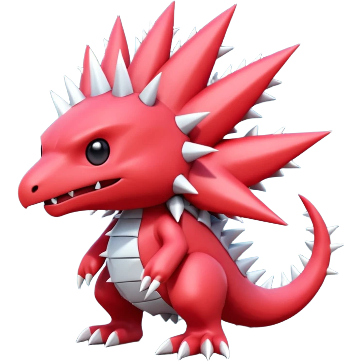 A 3D CGI model of a red-colored edgy kawaii Fakémon-Pokémon-Digimon-creature (full body) emoji