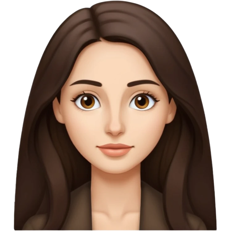 a brunette with thin nose almost sharp jaw line perfect eye brows and long hair slightly wheatish tone emoji
