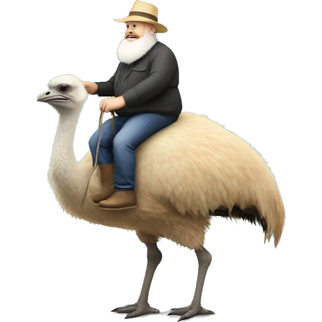 Fat white bearded man riding an ostrich emoji
