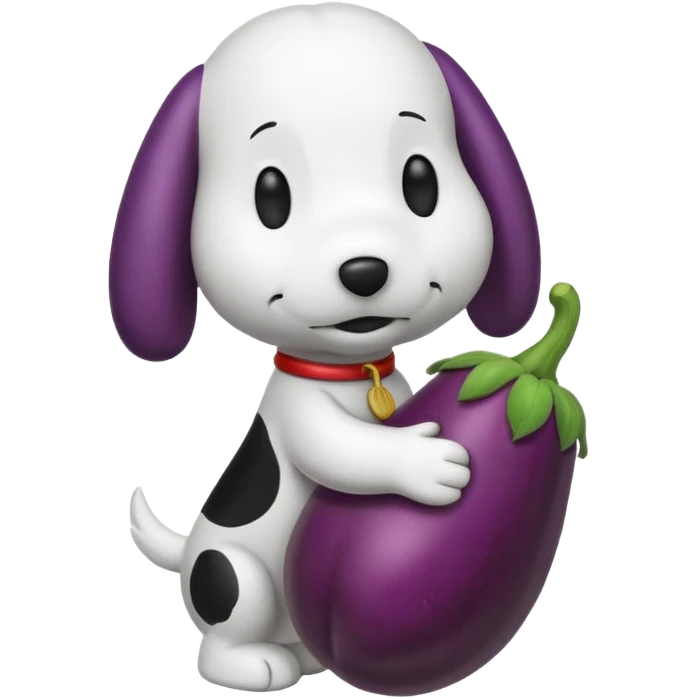 Black and white Snoopy with an eggplant emoji
