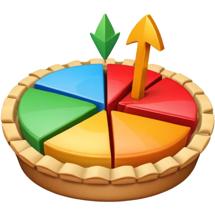 pie chart with arrows and a dollar sign emoji