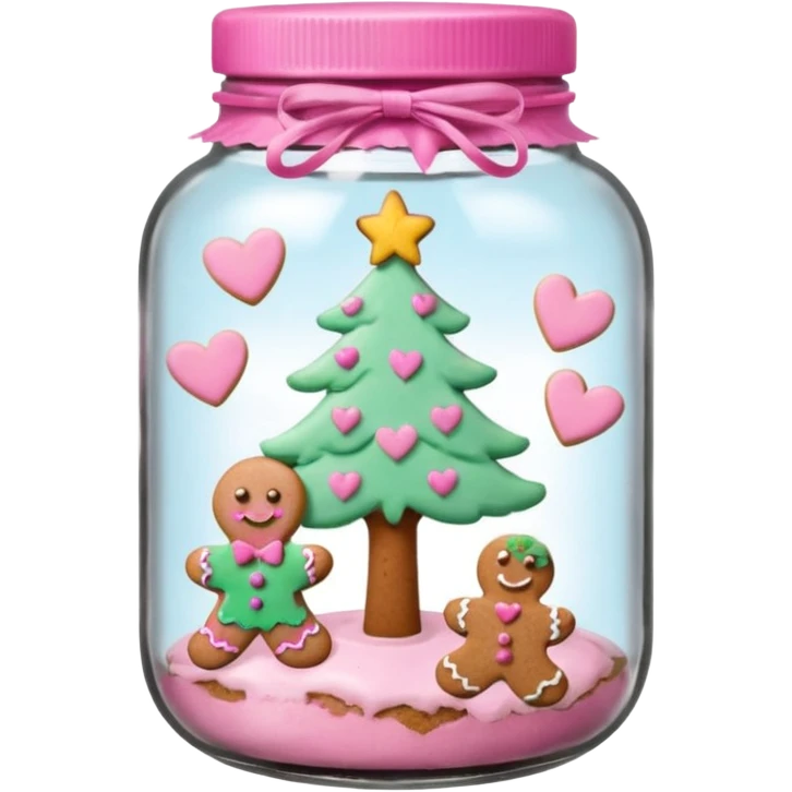 pastel pink christmas cookies in different shapes and one gingerbread man in jar with pink lid  emoji