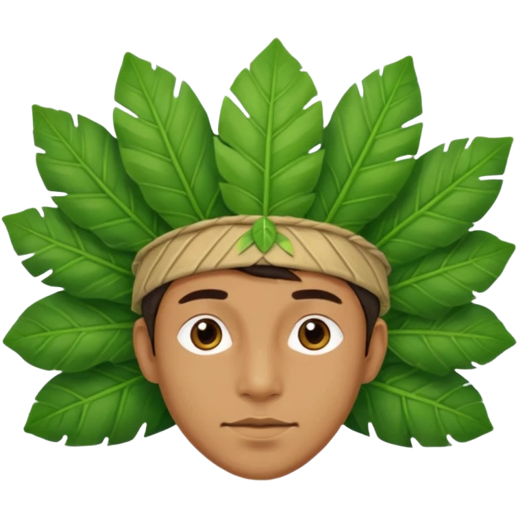 an man with jungle wearing a large leaf headgear bye  emoji