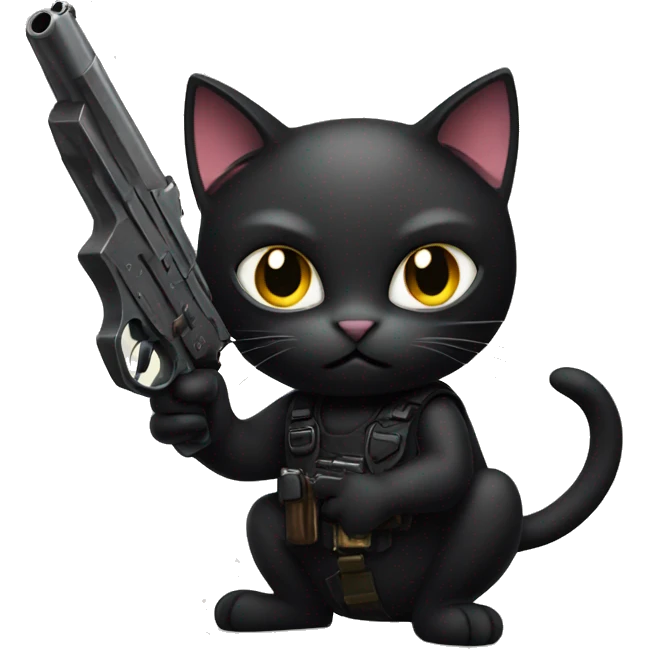 black cat holding a gun emoji