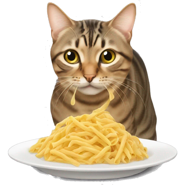 Tabby cat sniffing pasta emoji