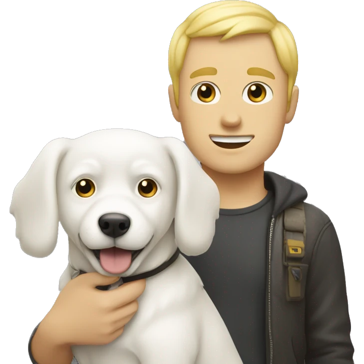 A white yellow guy with a cute white dog on the side  emoji