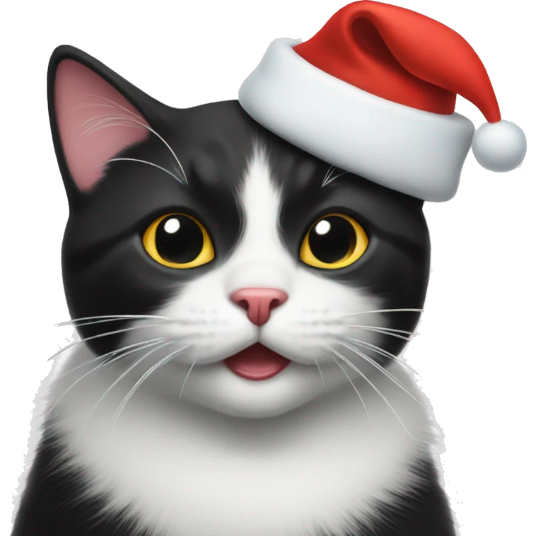 White and black cat wearing a Santa hat  emoji