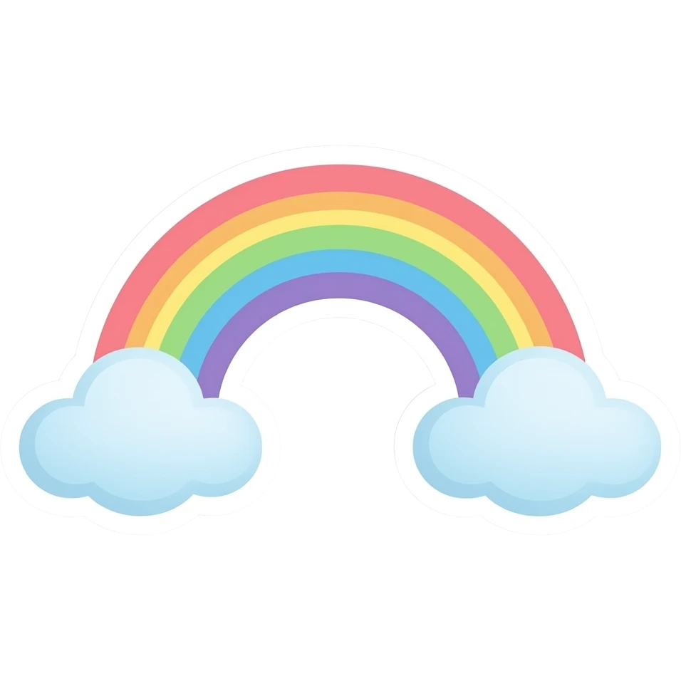 minimal rainbow with clouds sticker, elegant thin stroke, pastel tones, clean vector design, no background, modern aesthetic, 8k emoji