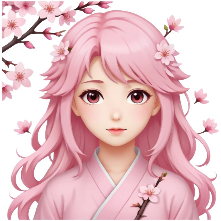 A Gorgeous Beautiful Anime Lady Sakura Cherry Blossom and Pretty Hair, pastelcore aesthetic, pastel pink and white emoji