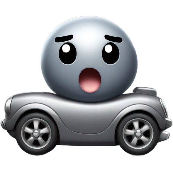 Metal cute mad Kirby bubble Gray ball driving on car wheels with mad eyebrows game emoji