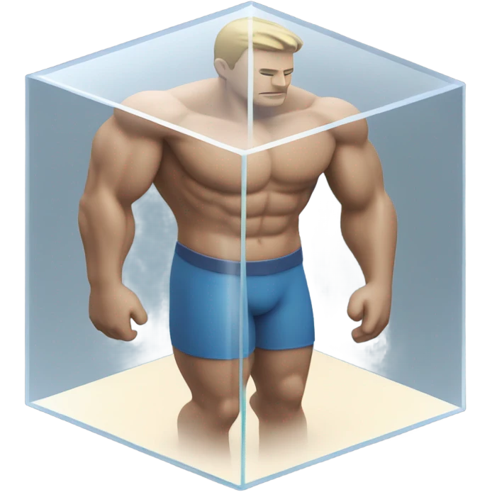 man abs inside a glass cube on a stand isometric view emoji