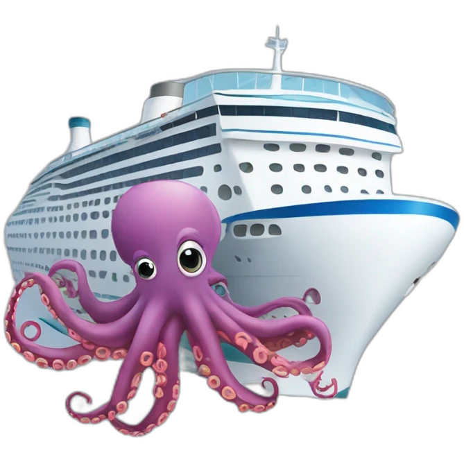 cruise ship with cartoonish octopus emoji