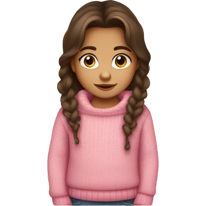 toddler girl, hispanic, long brown hair, brown eyes, pink sweater, winter emoji