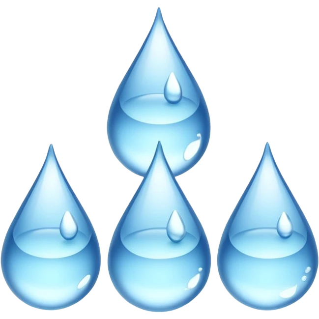 3 water droplets stack on top of each other vertically with two water droplets on the sides; 5 droplets total emoji