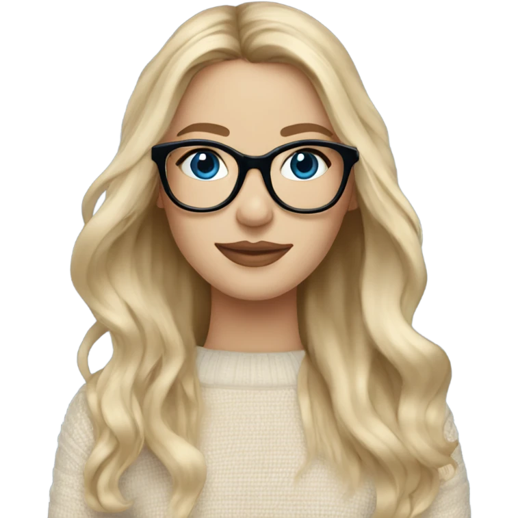 Blonde balayage long hair white women beige sweater blue eyes wearing glasses  emoji