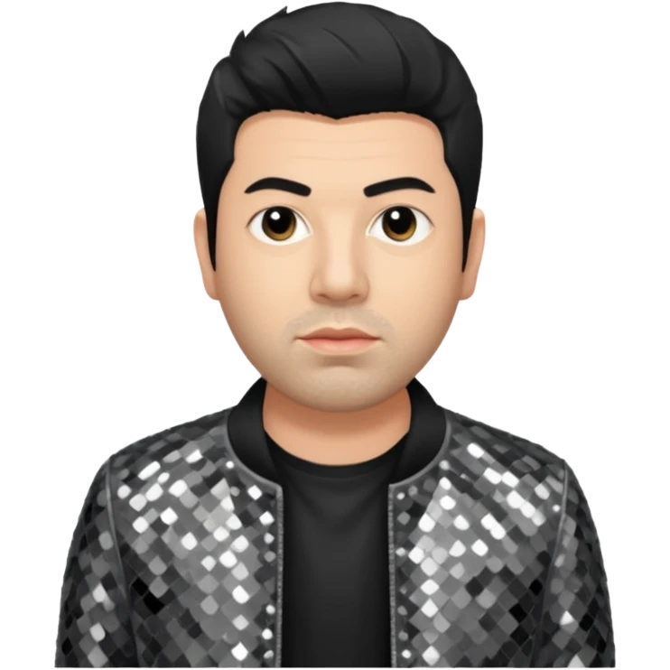 Chino Moreno with grey sequin jacket, black shirt emoji