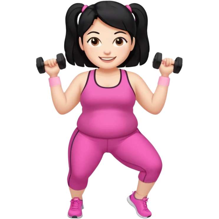 a pretty bratz fair girl in pink workout clothes (fat) and black hair emoji