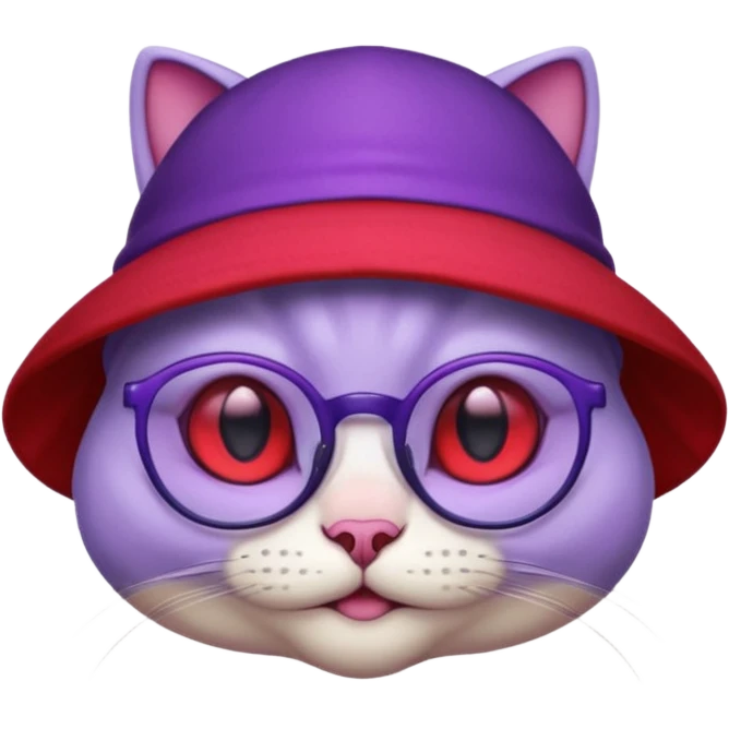 purple alien cat with no fur, and spectacles and red hat emoji