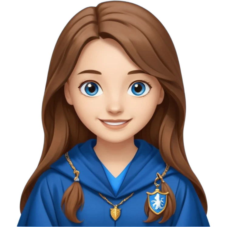 gorgeous Girl with light skin, blue eyes, long brown hair, wears a ravenclaw robes  emoji