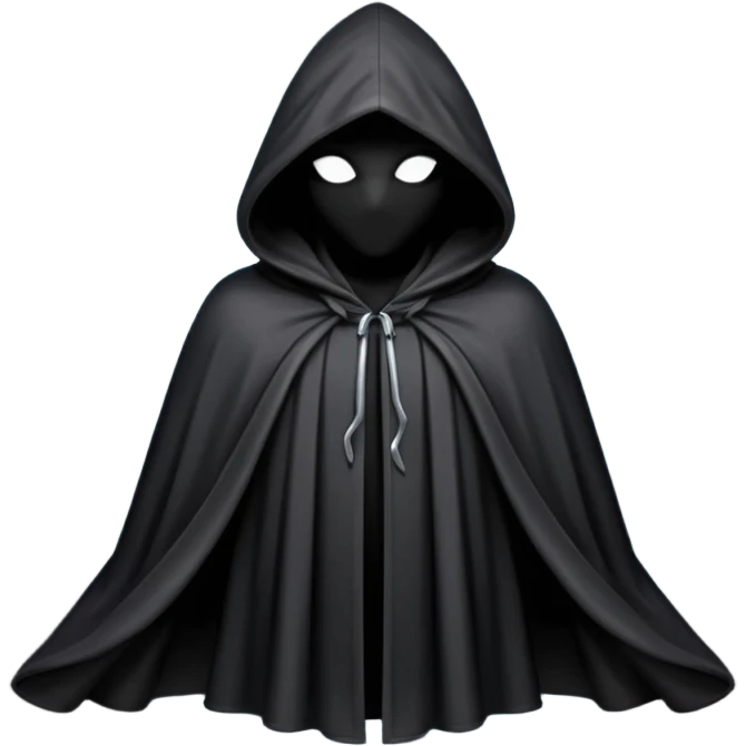 hooded cloak object icon, dark fabric cloak with deep hood, fantasy style, soft folds, 3D cartoon, mobile game icon style, centered, clean background, soft shadow, no text, no watermark
 
 emoji