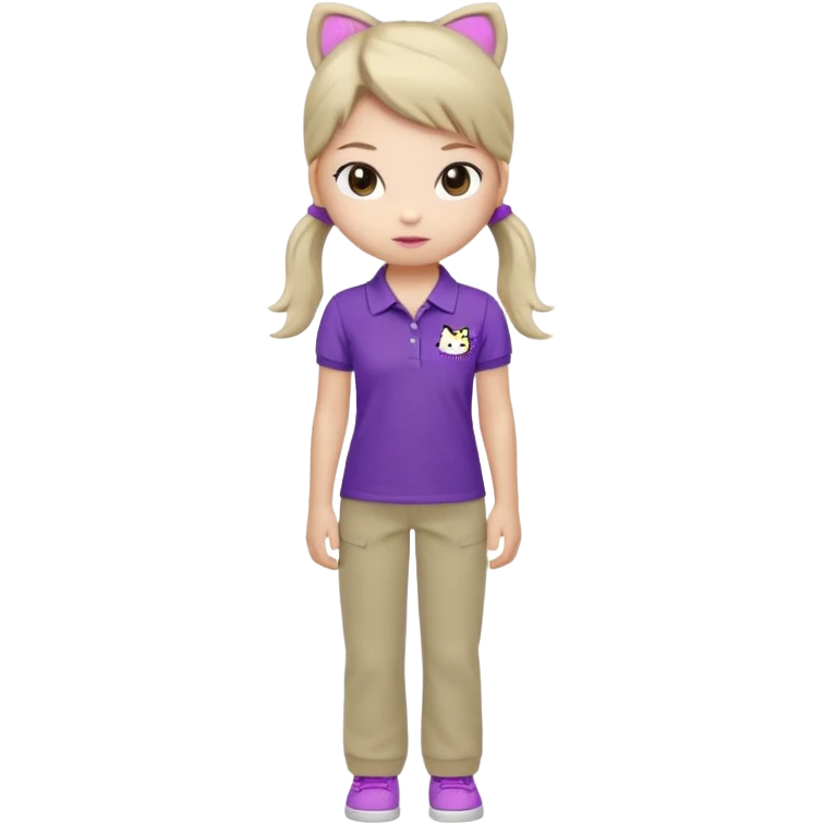 hello kitty wearing purple polo shirt and kyaki pants with long pony tail baddie emoji