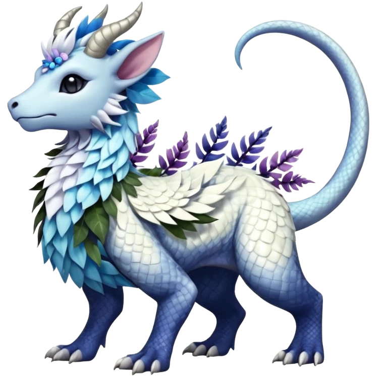 Shiny Glossy Pastel Light Divine Reptilian Draconian Furry Scaly Hairy Feathery Bovine Goated Feline Beautiful Floral Snowy Pretty Absol-Amaura-Suicune-Cobalion-fusion, full body emoji