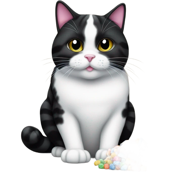 Chubby Tuxedo cat eating candy emoji