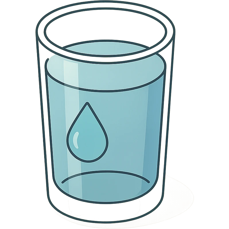 detailed 2D isometric illustration of a glass of water with a drop on the wall, shadows and highlights, clean contours, soft lighting, transparent background emoji