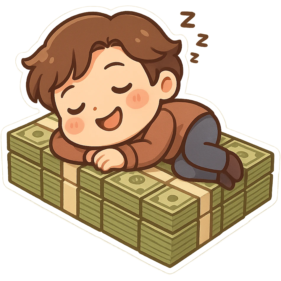 happy person napping on mattress of money emoji