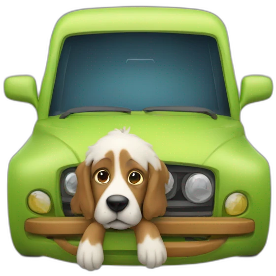 In the car, a dog with a parrot on its nose peeks out of the onyuk emoji