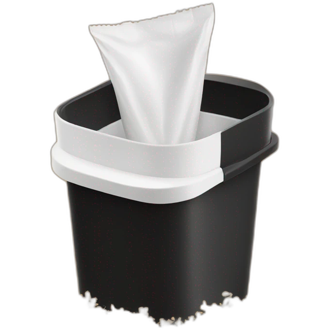 Black cubic plastic container with wood shavings inside, and a white tube that irrigates the top emoji
