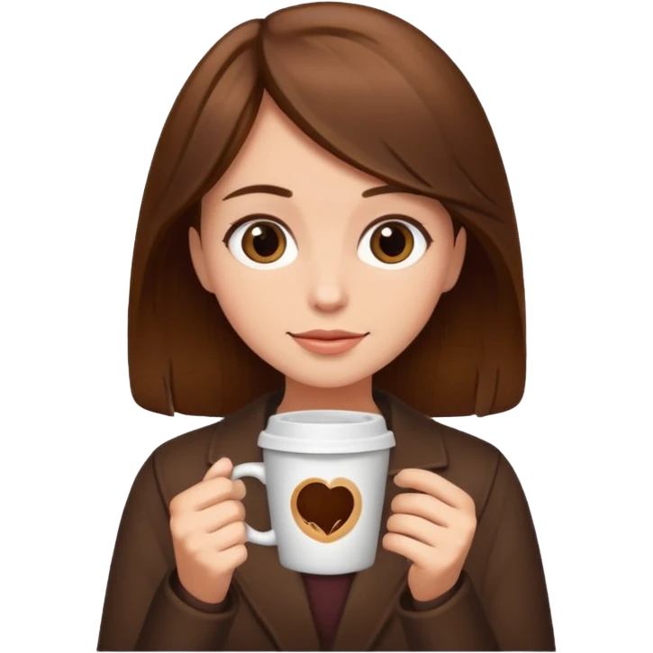 Brown haired girl with coffee emoji