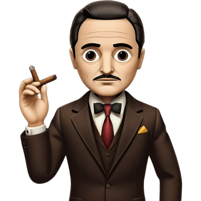 Icon for Crime Movie: A vintage movie poster-style design inspired by The Godfather. Include iconic elements like a puppet string, a shadowy figure in a suit, a dark background, and a cigar. The atmosphere should be mysterious and tense, with a retro cinematic vibe. Transparent background. emoji
