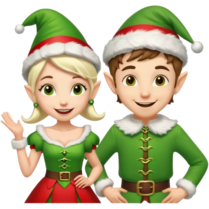 dancing male and female Christmas elves  emoji