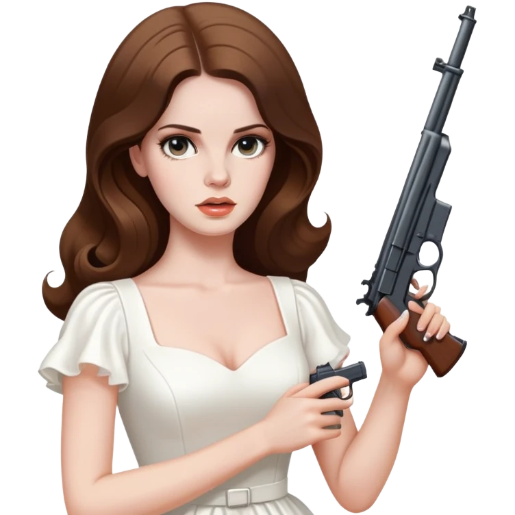 Lana Del Rey in a white dress with a gun  emoji