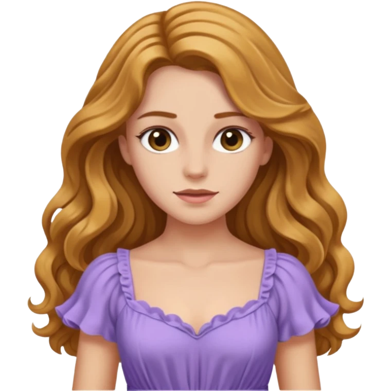 Rachel Bryant from Summer of Fear with long golden brown wavy hair, lavender outfit emoji