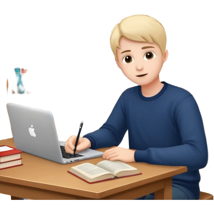 ученик учит английский язык за столом дома emoji